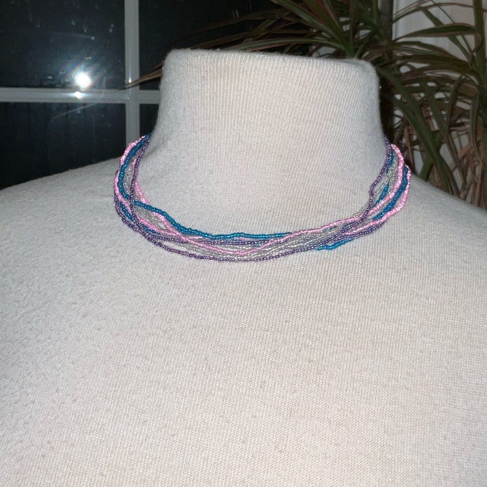 Vintage Blue Pink Purple White Seed Pearl Beaded 4 necklaces